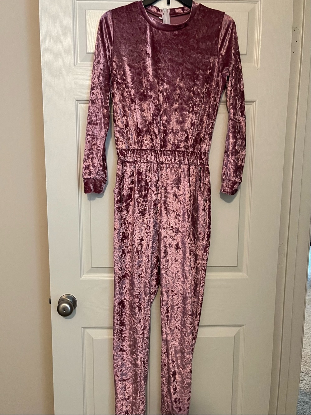 Crushed Velvet Jumpsuit in Mauve Pink